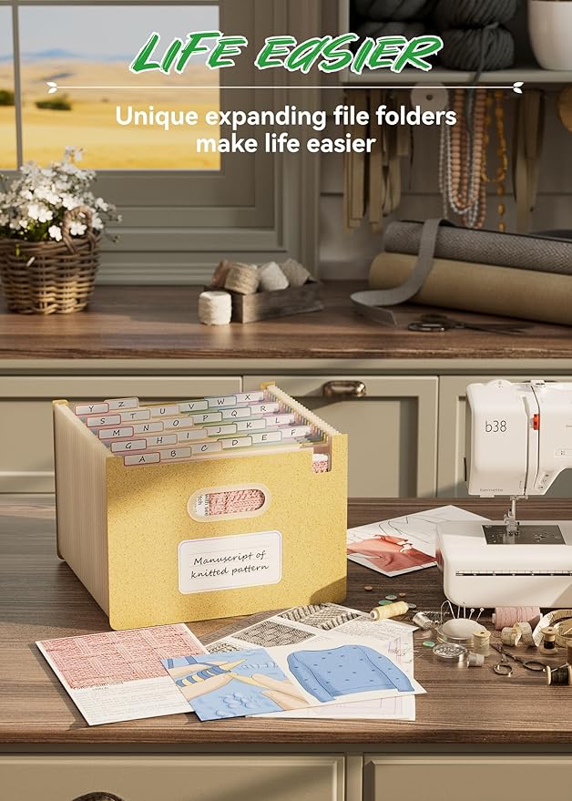 Accordion File Organizer, 26 Pockets Wheat Straw Expanding File Folders, Upright&Open Top, A-Z Bill Receipt Organizer, 100% BPA Free, Return to Nature, Healthy Living, Letter/A4 Size-Wheat Yellow