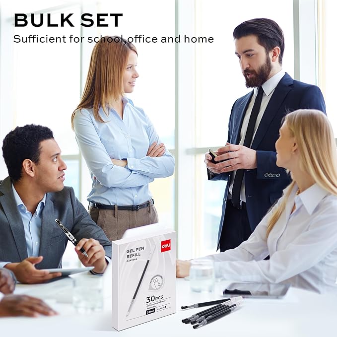 deli Gel Pen Refills, 30 Pcs Retractable Pen Refills Black Ink, Medium Point 0.7mm, Smooth Writing, Fast Dry, No Bleed for Journaling Note Taking, Home School Office Supplies