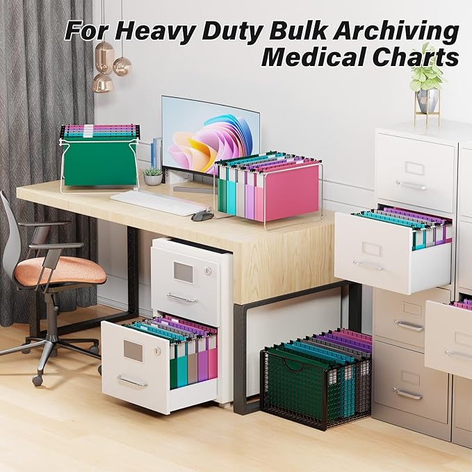 Extra Capacity Legal Plastic Hanging File Folders,2" Expanding Accordian Pocket with Black Insert Gasket,Heavy Duty for Filing Cabinet,Hard and Durable Hang Folders,Legal Size,12 Pack (Assorted Color)