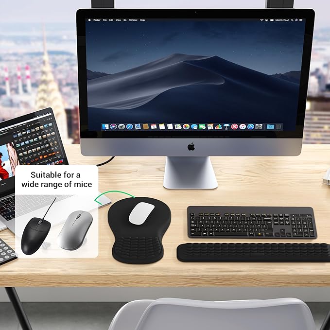 MEKASS Ergonomic Mouse Pad and Keyboard Wrist Rest Set, Super Soft Memory Foam Desk Wrist Support for Computer Keyboard, Non-Slip Arm Palm Rests Cushion for Typing Gaming Office Laptop Mac (Black)