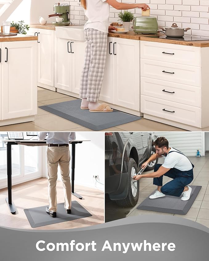 Ophanie Kitchen mats for Floor, 3/4 inch Thick, Kitchen Rugs, Anti Fatigue Standing Cushioned Mat, Waterproof,Comfort Ergonomic mat for Office, Home, Sink, 20''x39'' Grey Non-Slip Bottom
