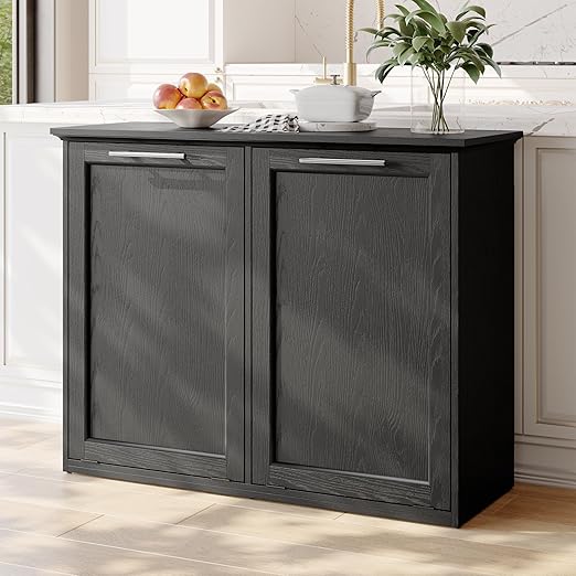OLD CAPTAIN Tilt Out Trash Cabinet with Quick Installation and Deodorising Function, Wooden Freestanding Trash Can Cabinet Holds Up to 2x13 Gallons Capacity for Kitchen and Dining Room, Pure Black