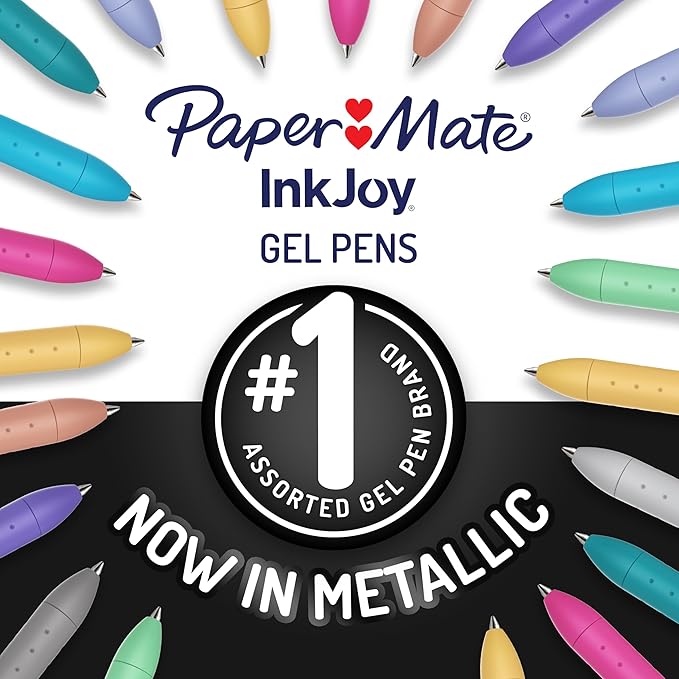 Paper Mate InkJoy Gel Pens, Metallic Pens, Retractable, Medium Point, (0.8mm) Assorted Colors, 10 Count