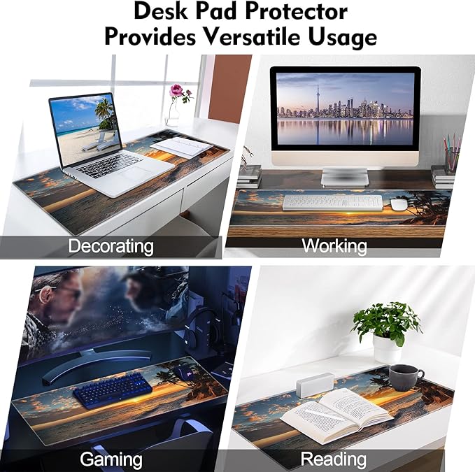 Galdas Gaming Mouse Pad XXL XL Large Mouse Pad Mat Long Extended Mousepad Desk Pad Non-Slip Rubber Mice Pads Stitched Edges Thin Pad (31.5x11.8x0.12 Inch)-Sunset Beach