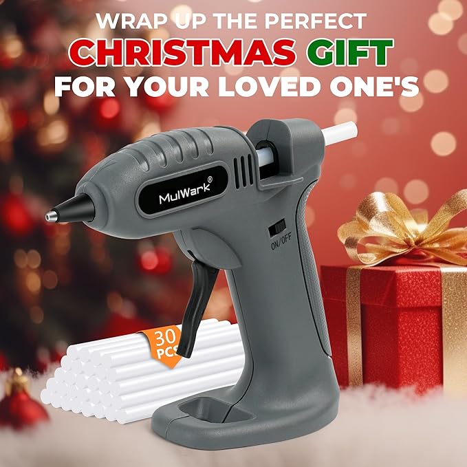 MULWARK Rechargeable Cordless Hot Melt Glue Gun Fast Preheating Mini Glue Gun Kit with 30 Premium Glue Sticks, Nozzle Cap, and Wireless Design for Crafts, DIY Projects & Repairs