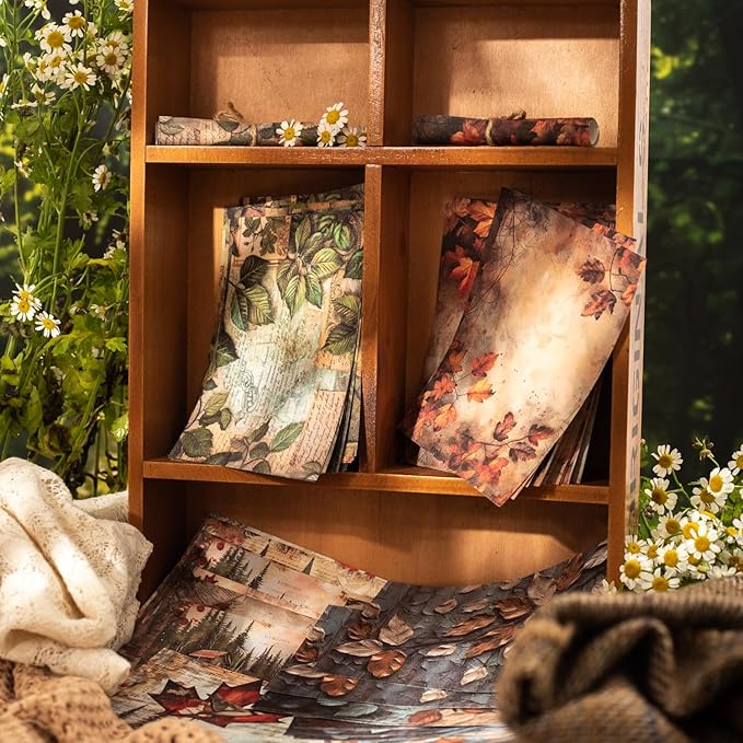 Leaf Scrapbook Paper Set, 180 PCS Vintage Botanical Ephemera for Junk Journaling, Scrapbooking, DIY Crafts, and Art Supplies