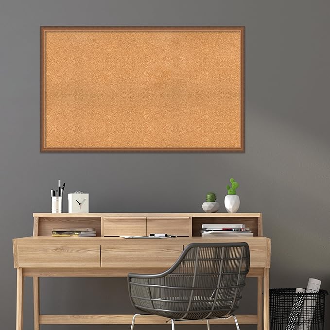 Amanti Art Natural Cork Board for Wall, 32x52 Vision Board with Bronze Frame, Oversize Corkboard Office Decor for Home Organization, Modern Corkboard Pinboard to Display Items for Home Organization