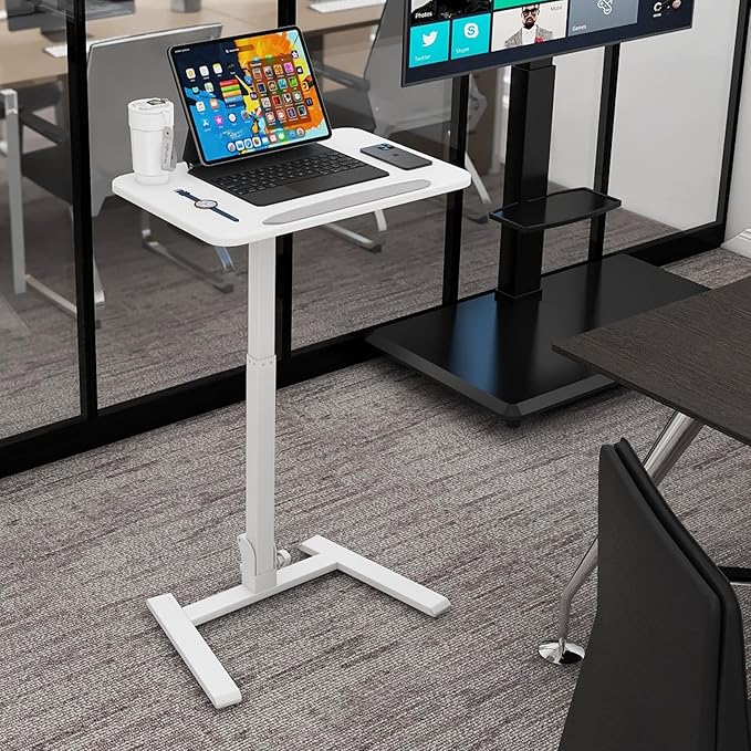 PUNCIA Adjustable Height Small Standing Desk Foldable Laptop Table with Stoppers - 90° Tiltable Rolling Computer Cart Portable Workstation Mobile Desk for Home Office Small Space Bedroom Dorm Study