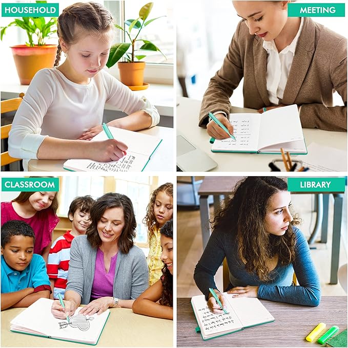 feela 3 Pack Notebooks Journals Bulk, Hardcover Notebook Classic Ruled Lined Journals with Pen Holder for Women Girls School Business Supplies, with 3 Black Pens, 120 GSM, 5.1”x8.3”, A5, Aqua