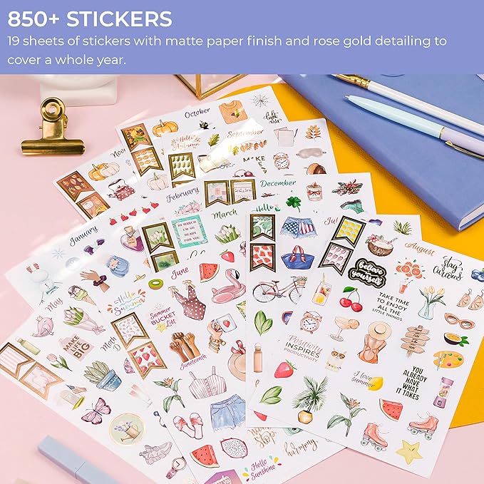GoGirl Value Sticker Pack – 850+ Small Aesthetic Stickers for Planner, Journal & Calendar – Holidays, Seasonal Stickers, Inspirational Quotes, to-dos, Appointments, Budgeting & Text Boxes – 19 Sheets
