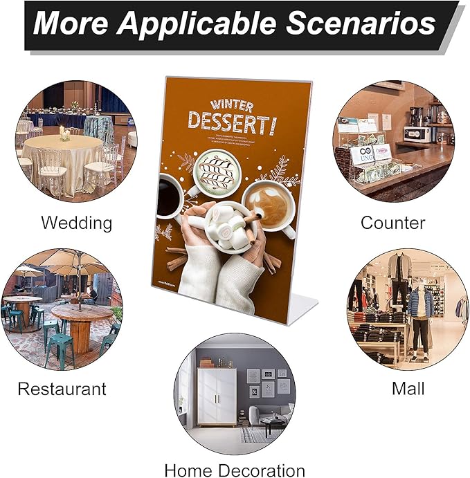 T-SIGN Acrylic Sign Holder 8.5 x 11 Inches, Slant Back Clear Table Top Display Plastic Stand, Double Sided, Display Stand, Acrylic Frame for Store, Homes, Restaurants, Offices - Vertical (Pack of 12)