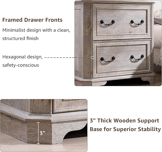 T4TREAM 2 Drawer File Cabinet-30 Wide Wooden Extended Desktop, Farmhouse Filing Cabinet with Smooth Rails, Holds Letter/Legal/A4, Hexagonal Design & Framed Drawer Fronts, Light Rustic Oak