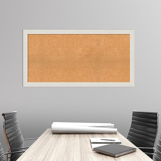 Amanti Art Natural Cork Board for Wall, 25x49 Vision Board with White Frame, Oversize Corkboard Office Decor for Home Organization, Country Rustic Corkboard Pinboard to Display Items for Home