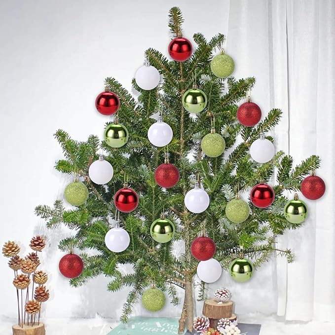30ct Christmas Ball Ornaments, 2.36" Shatterproof Christmas Tree Decorations, Perfect Hanging Ball for Indoor/Outdoor Holiday Party Decor(Red, Green & White)
