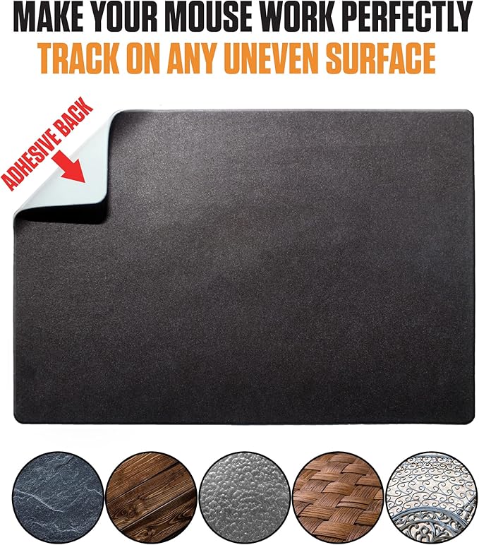 Adhesive Bottom Mouse Pad - Peel and Sticks to Any Surface - Portable - Travel Large Size (XL -Blank- Black)