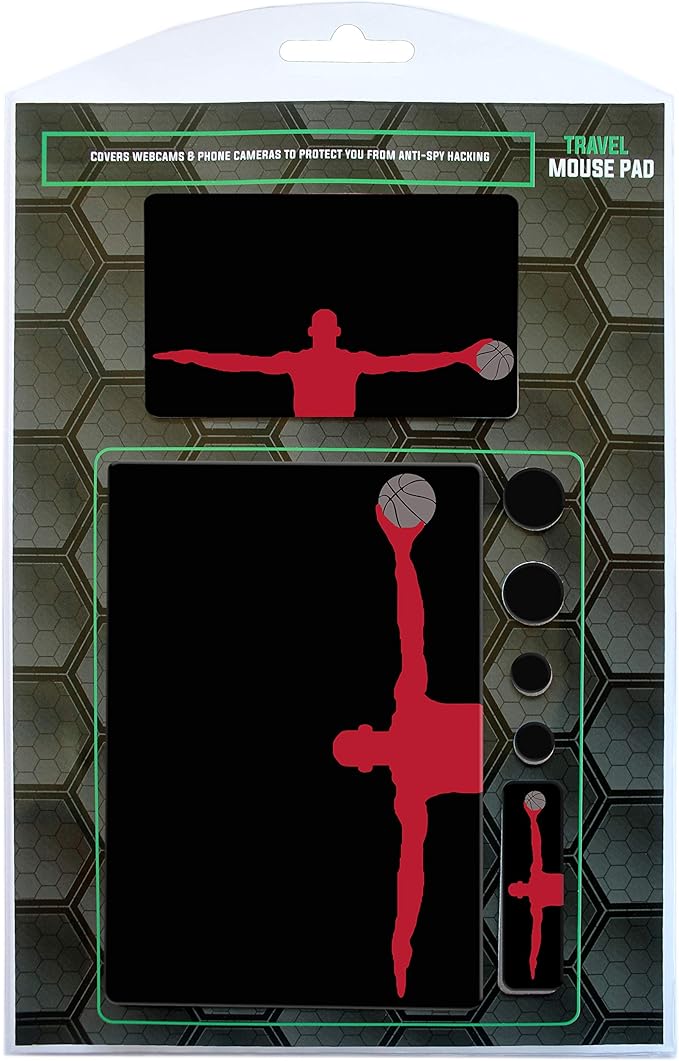 Mouse Pad Adhesive Bottom - Sticks to Any Surface - Portable - Webcam Covers and Screen Cleaner Included (Basketball)