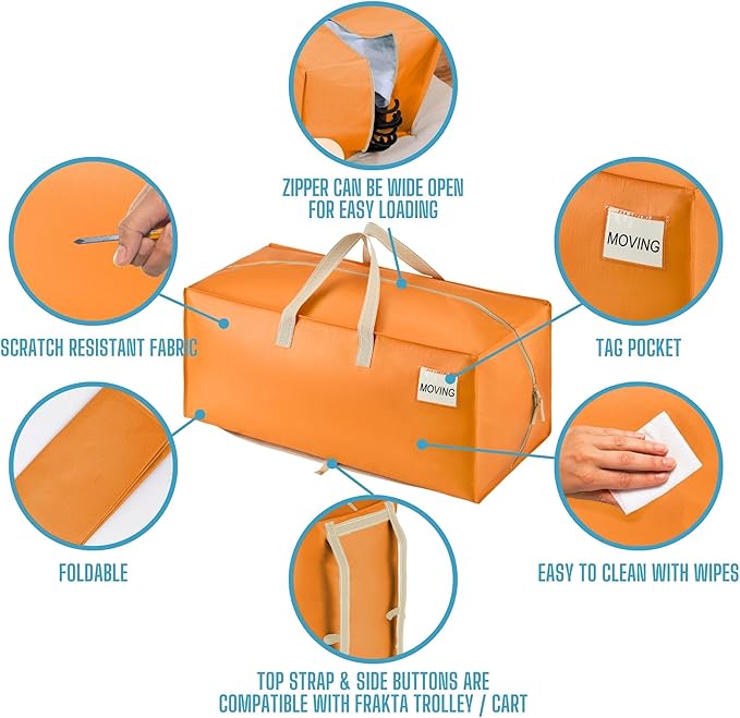 VENO 6 Pack Moving Bags w/Backpack Straps, Heavy Duty, Moving Boxes Alternative, Packing Supplies, Large Storage Totes for Dorm Room Essentials with Zipper (Seasonal Autumn Orange, 6 Pack)