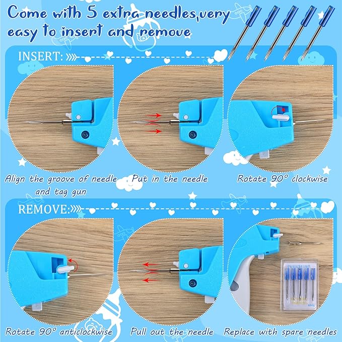 Chumia 3576 Pcs Stitch Tag Gun for Clothes, Quick Clothing Fixer, Tagging Gun with 3000 Barbs, 5 Needles and 100 Price Tags, Sewing Kit for Retail Stores, Garage Yard Sales(Sky Blue)