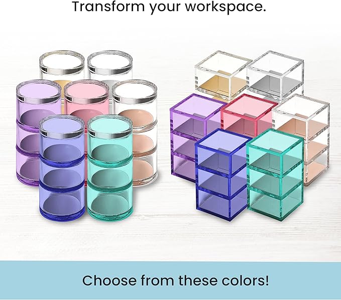 OfficeGoods 3-Tier Stackable Acrylic Holder- Stylish Desk Organizer and Storage for Office or Home –Transparent Round Design, Green with Silver Metal Base