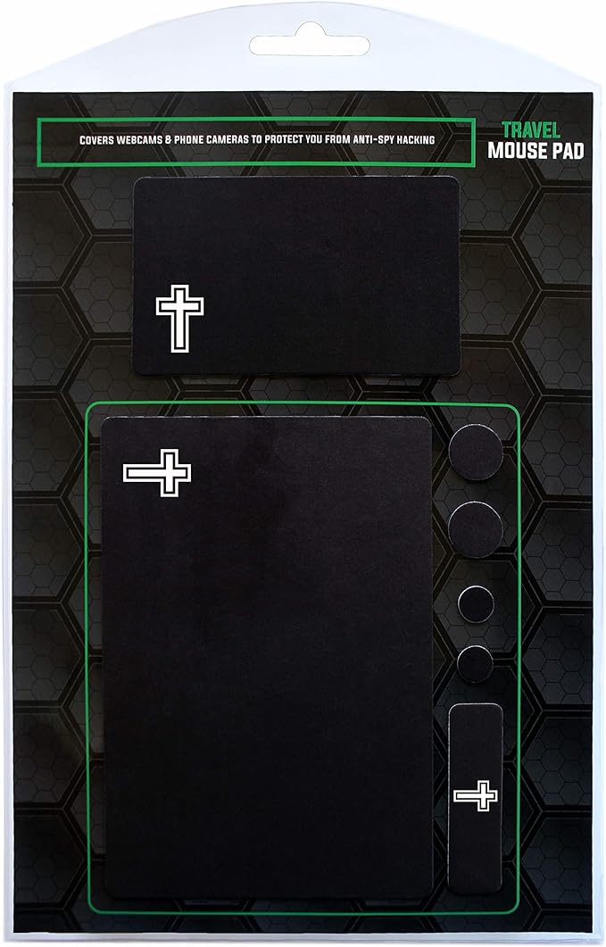 Mouse Pad Adhesive Bottom - Sticks to Any Surface - Portable - Webcam Covers and Screen Cleaner Included (Cross-Black)