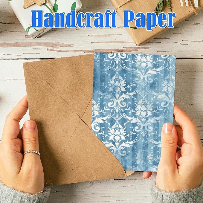 48 Sheets Vintage Blue Floral Scrapbook Paper, Retro Blue Pattern Decorative Scrapbook Paper for Junk Journals DIY Cards and Photo Albums,Aesthetic Craft Supplies for Kids and Adults