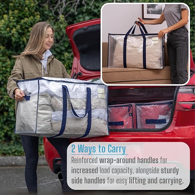 VENO 6 Pack Moving Bags, Heavy Duty, Moving Boxes Alternative, Packing Storage Supplies for Dorm Room Essentials with Zipper for Clothes, Extra Large Totes for Packaging (Clear, 6 Pack)