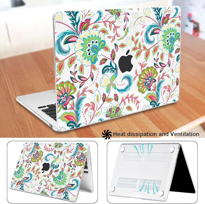 Compatible with MacBook Air 13.6 inch Case 2025 2024 2023 2022 Release M4 A3240 M3 A3113 M2 A2681 Touch ID, Printed Pattern Plastic Hard Shell Cover for Mac Air 13.6 M4, Paisley Flowers