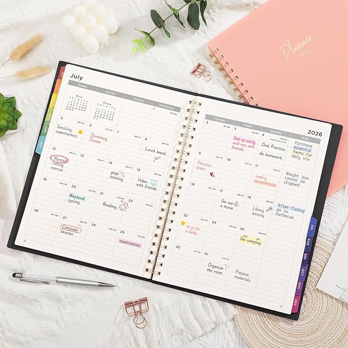 EMSHOI 2026 Appointment Book, A4 15-Minute Hourly Planner, JAN 2026 - DEC 2026, Daily Weekly Monthly, 100GSM Thick Paper, PVC Cover, Colorful Tabs - for Work, School, Salon Scheduling