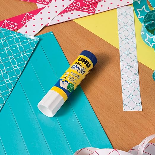 UHU Colored All Purpose Glue Stick 12-Pack Blue Applies & Dries Clear, 1.41oz - Non-Toxic, Washable. Permanent Strong Bond, Solvent-Free with Screw Cap,