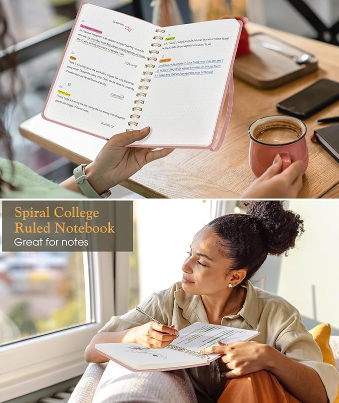 Dotted Spiral Journal Notebook, A5 Hardcover Spiral Journals for Women Men, 100 GSM Dot Grid Paper Notebooks, 150 Pages Spiral Bullet Dotted Notebook for Writing Note Taking 5.75" x 8.38", Blush Pink