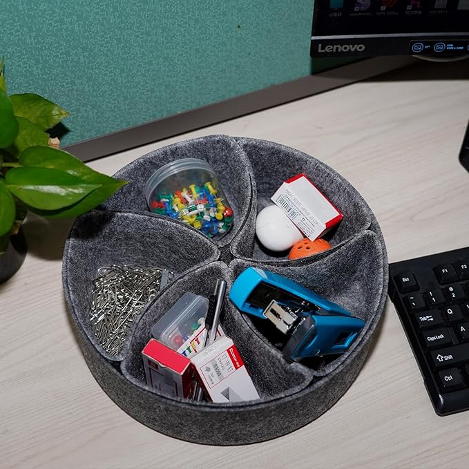 Felt Desk Drawer Organizer Tray,8 Pack Office Desk Drawer Dividers,Felt Drawer Round Storage Box For Saving Space,Makeup Drawer Organizer Bins.(Dark Gray)