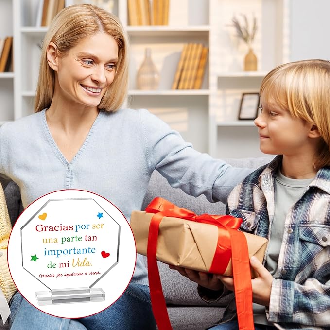 Yopyame Spanish Teacher Appreciation Gift - Regalos para Maestra Acrylic Plaque Octagonal Shape Acrylic Sign for Teacher’s Day Best Gift Keepsake Paperweights Gift for Teacher Birthday Gift in Spanish