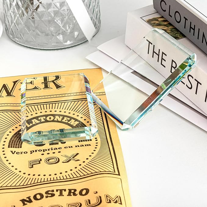 Set of 2 Rectangular Glass Paperweight Blocks - Clear Glass Paper Weights - Glass Block Decor Tiles for Office, Home Crafts, Projects, Ornaments (A)