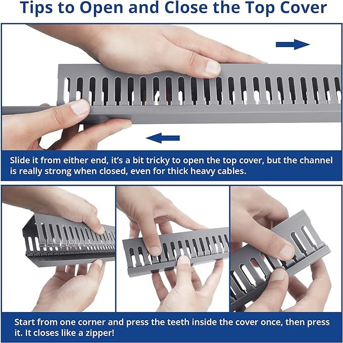 99in (6x L16.5in) Professional Server Rack Cable Management Raceway, H2.4in x W2in Large Capacity Cable Raceway Kit, Electrically Safe PVC, Open Slot Wire Raceway for Under Desk/Computer/Network Cords