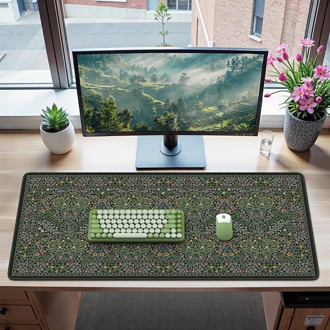 iCasso Big Mouse Pad, Desk Pad Mat, Full Desk Large Mousepad, Anti-Slip Smooth Surface XXL Computer Pad with Stitched Edges for Home Office Organizer (Green)