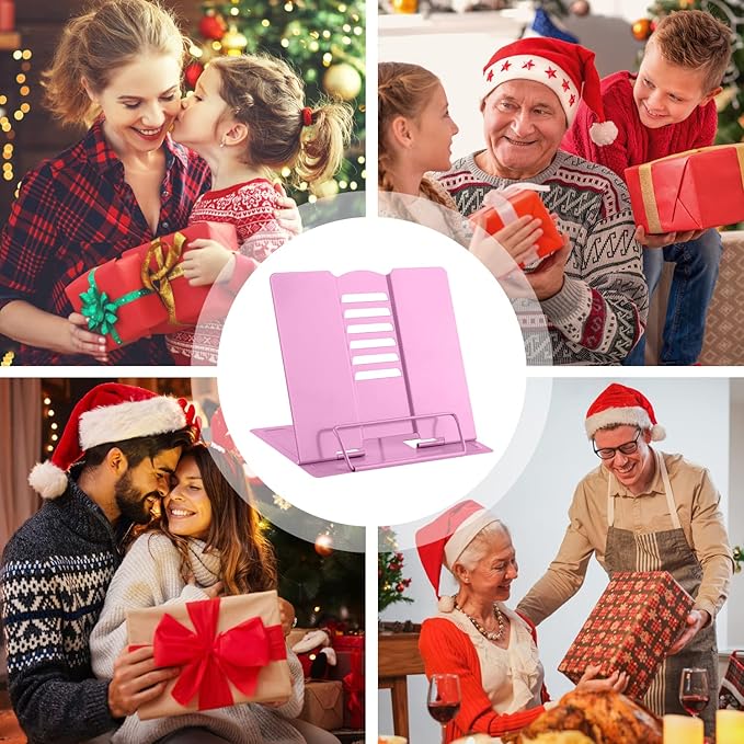 MSDADA Book Stand Metal Reading Rest Book Holder Adjustable Cookbook Documents Holder Bookstands for Textbooks Christmas Gifts for 6 7 8 9-16 Girls and Boys, Birthday Gifts for Girls Kids Mom (Pink)