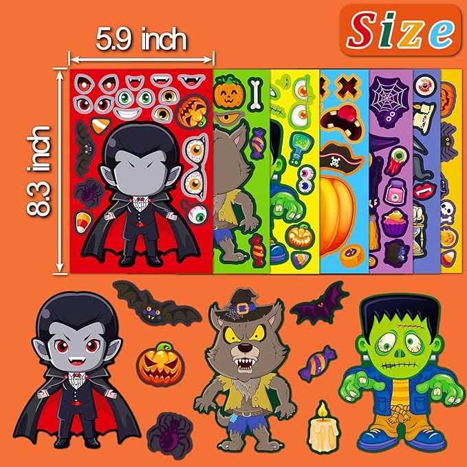 Halloween Stickers for Kids, DIY Crafts Halloween Goodie Bag Stuffers, Party Games Activities Pumpkin Stickers Party Favors Decorations Supplies