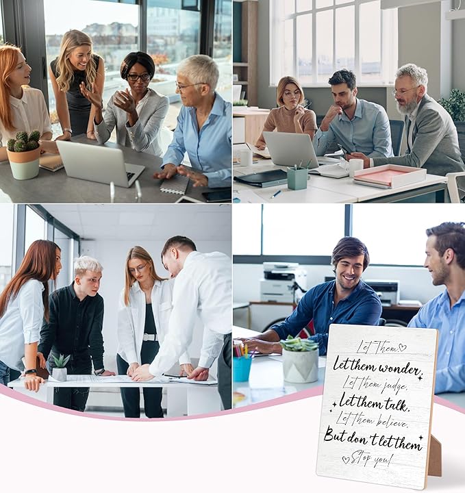 Desk Signs for Office, Mental Health Decorations, Inspirational Desk Decor, Home Decor Living Room, Cubicle Decor, Coworker Gifts, Encouragement Gifts for Women Men Friend, Wooden Sign with Stand,3