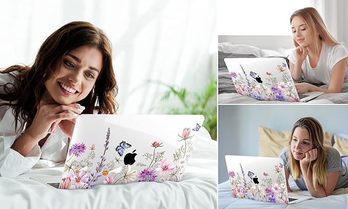 DONGKE Compatible with MacBook Air 13 inch Case 2021 2020 2019 2018 Release A2337 M1 A2179 A1932 with Retina Display & Touch ID, Plastic Hard Shell & Keyboard Cover - Butterfly Florals