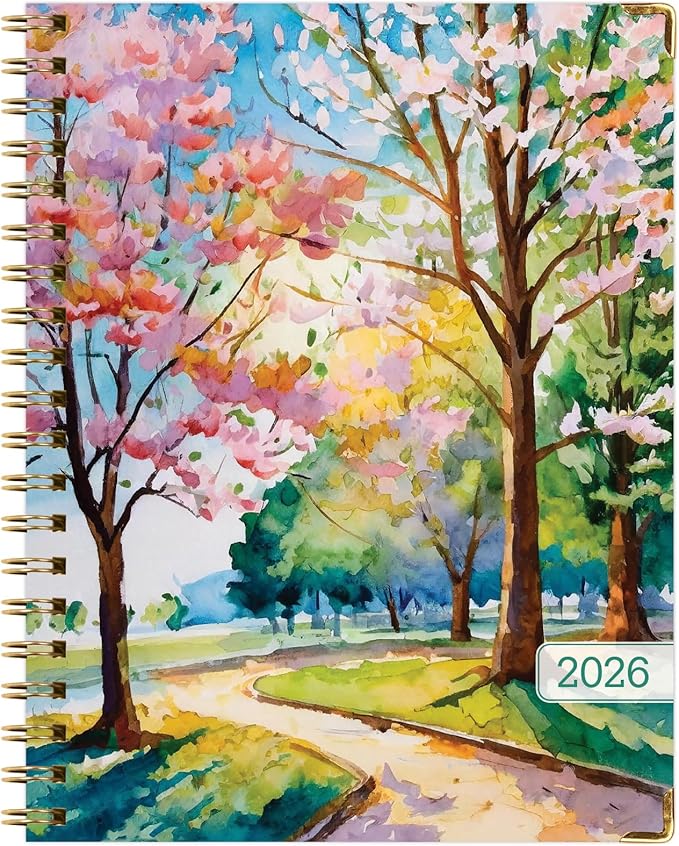 HARDCOVER 2026 Planner, 8.5"x11": 14 Months (November 2025 - December 2026), Daily Weekly Monthly Planner, Yearly Agenda, Bookmark, Pocket Folder and Sticky Note Set (Watercolor Tree)