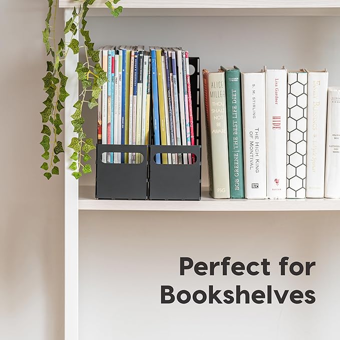 IRIS USA Metal Magazine File Holders, 6 Pack, for Letter/Legal File, Durable Vertical Desktop File Paper Organizer, File Storage Box Stand Rack for Document Notebook Binder Home Work Office, Black