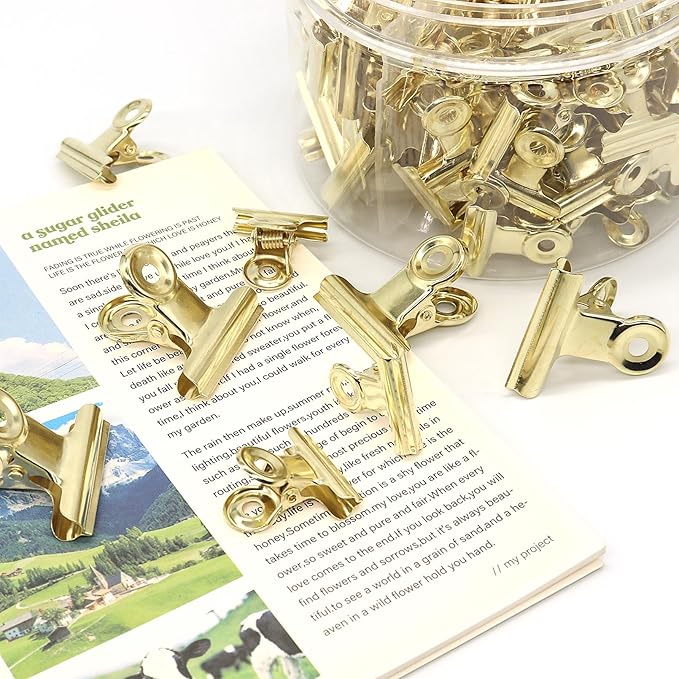 Gold Bulldog Binder Paper Clips, Assorted Sizes Set, Paperclips for School, Office and Home Kitchen