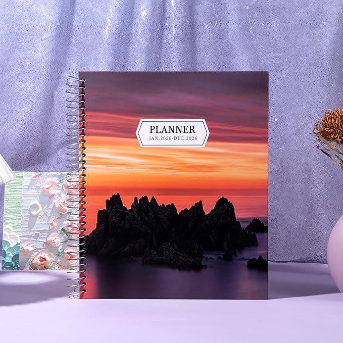 CAGIE 2026 planner Weekly and Monthly Jan 2026-Dec 2026 Hardcover Hourly Daily Planners for Women 26 Calendar Planner with Stickers Spiral Bound Yearly Agenda, 8.5 x 11, Purple