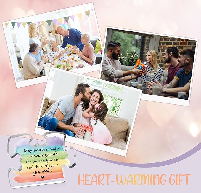 Thank You Gifts for Coworker Employee, Engraved Acrylic Block Heart Puzzle with Gift Box, May You Be Proud of the Work You Do Sign, Going Away Gift, 3.9 x 3.3 Inch Engraved Acrylic Keepsakes - PT13