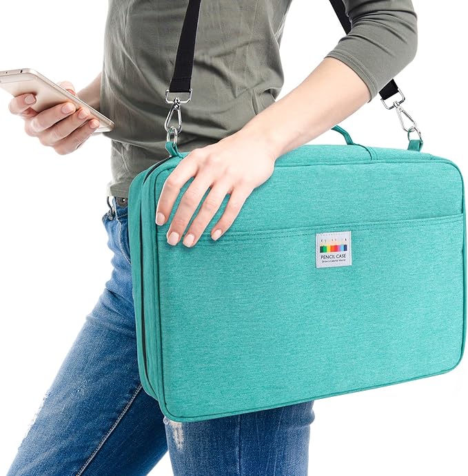 YOUSHARES Big Capacity Colored Pencil Case - 480 Slots large Pen Case Organizer with Multilayer Holder for Prismacolor Colored Pencils & Gel Pen (Green)