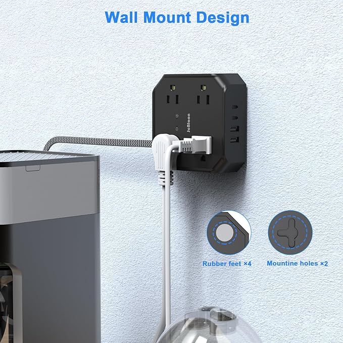 10FT Surge Protector Power Strip, Braided Extension Cord, 8 Outlets 4 USB Ports(2 USB C), Flat Plug Power Strip, USB Desktop Charging Station for Office School Travel Dorm Room Essentials