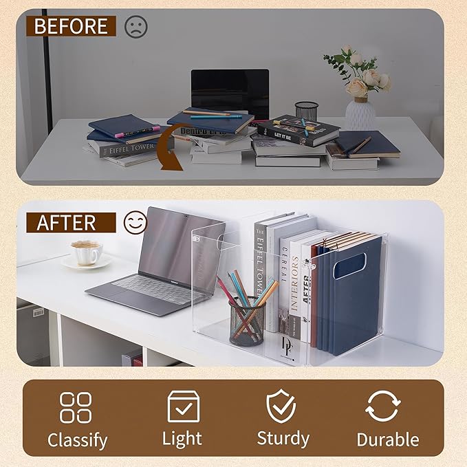 DF Acrylic File Holder with Handles - Acrylic File Organizer - Clear File Box for Letter Size/A4 Folder Holder - Desktop Hanging File Organizer (Without Partition)