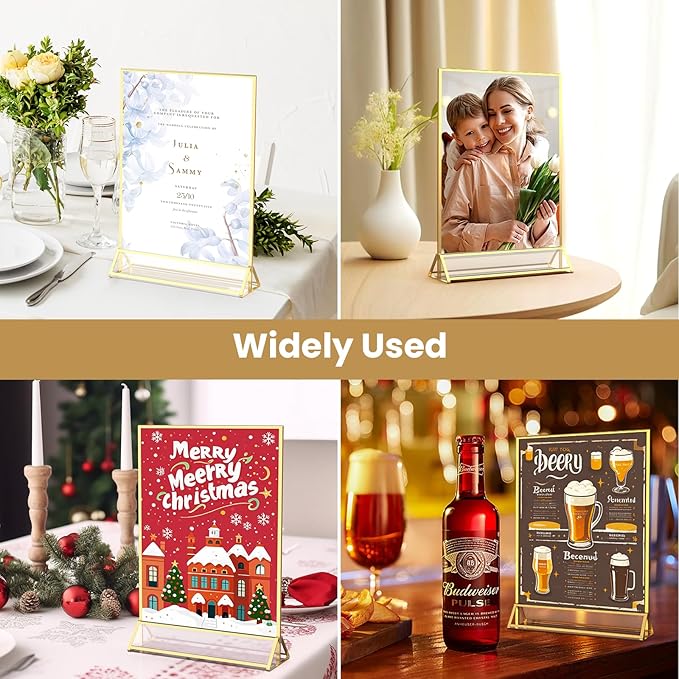 Acrylic Sign Holder 8.5X11 Gold Frames Double-Sided Gold Picture Frames Flyer Holder for Menu Holder Wedding Table Number Holder Photo Frames with Double Sided Stickers-3 Pack
