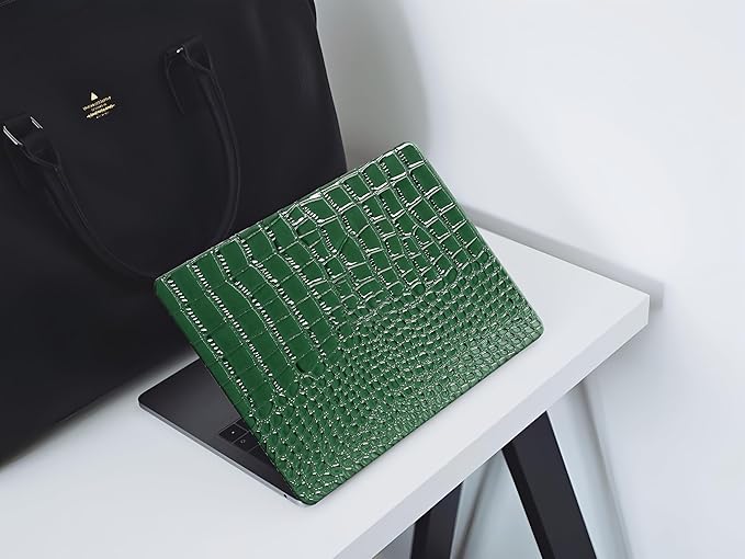 KEROM Compatible with Crocodile MacBook Air 13 inch Case 2021 2020 2019 2018 M1 A2337 A2179 A1932, Textured Elegant Luxury Aligator Skin Snakeskin PU Leather Hard Shell & Keyboard Cover, Emerald Green