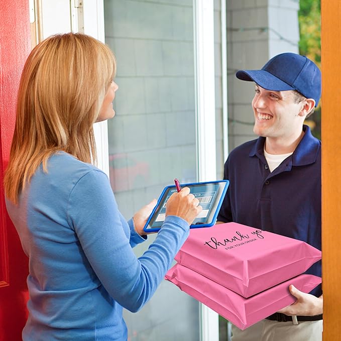 JinRuiKJ Thank You Poly Mailer 14.5x19 Inch 50 PCS, Shipping Bags for Clothing, Packaging Bags for Small Business, Strong Adhensive, Waterproof and Tear-Resistant Mailing Envelopes, Pink